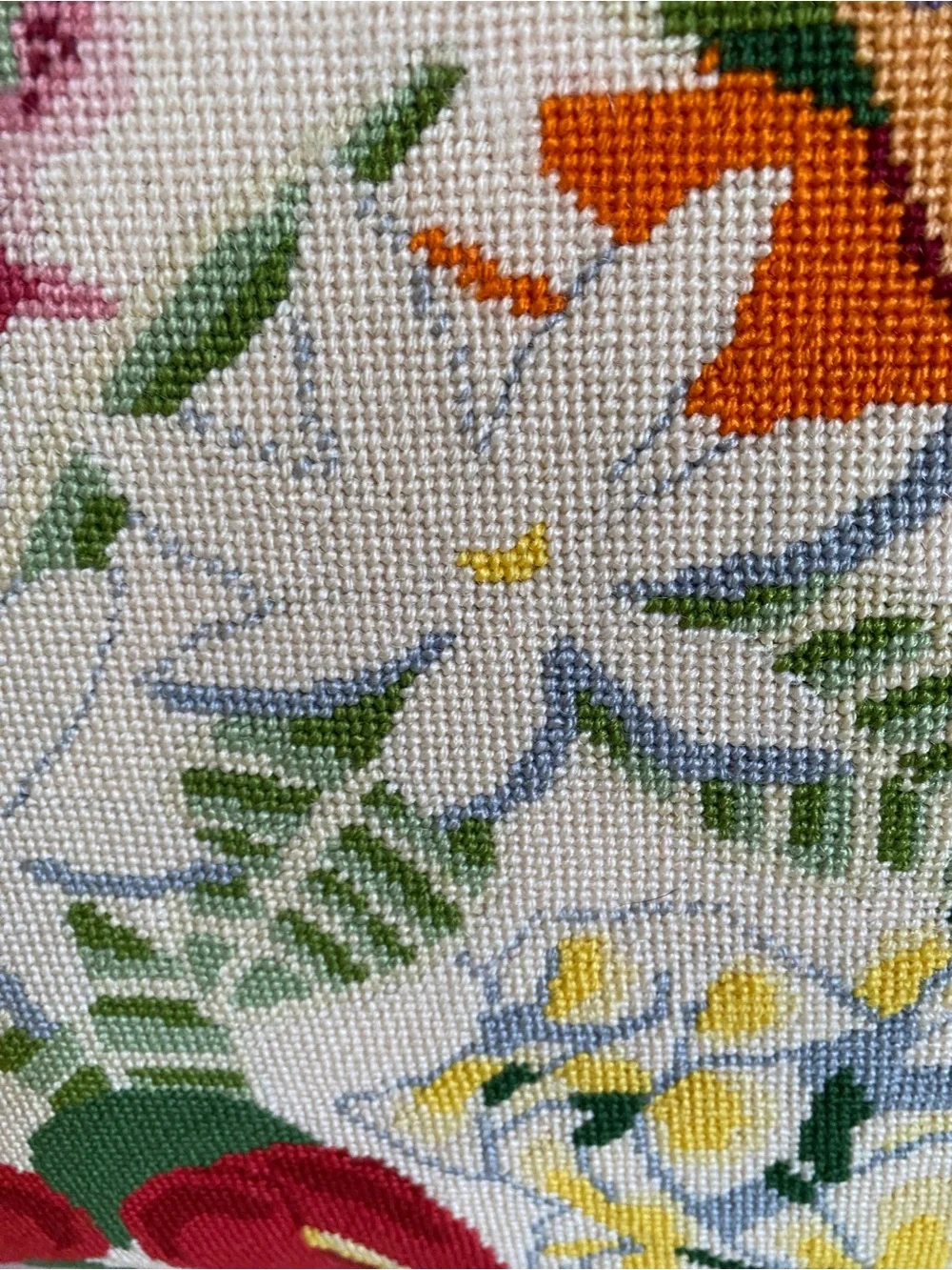 Vintage Vibrant Topical Floral Tapestry Needlepoint Throw Pillow